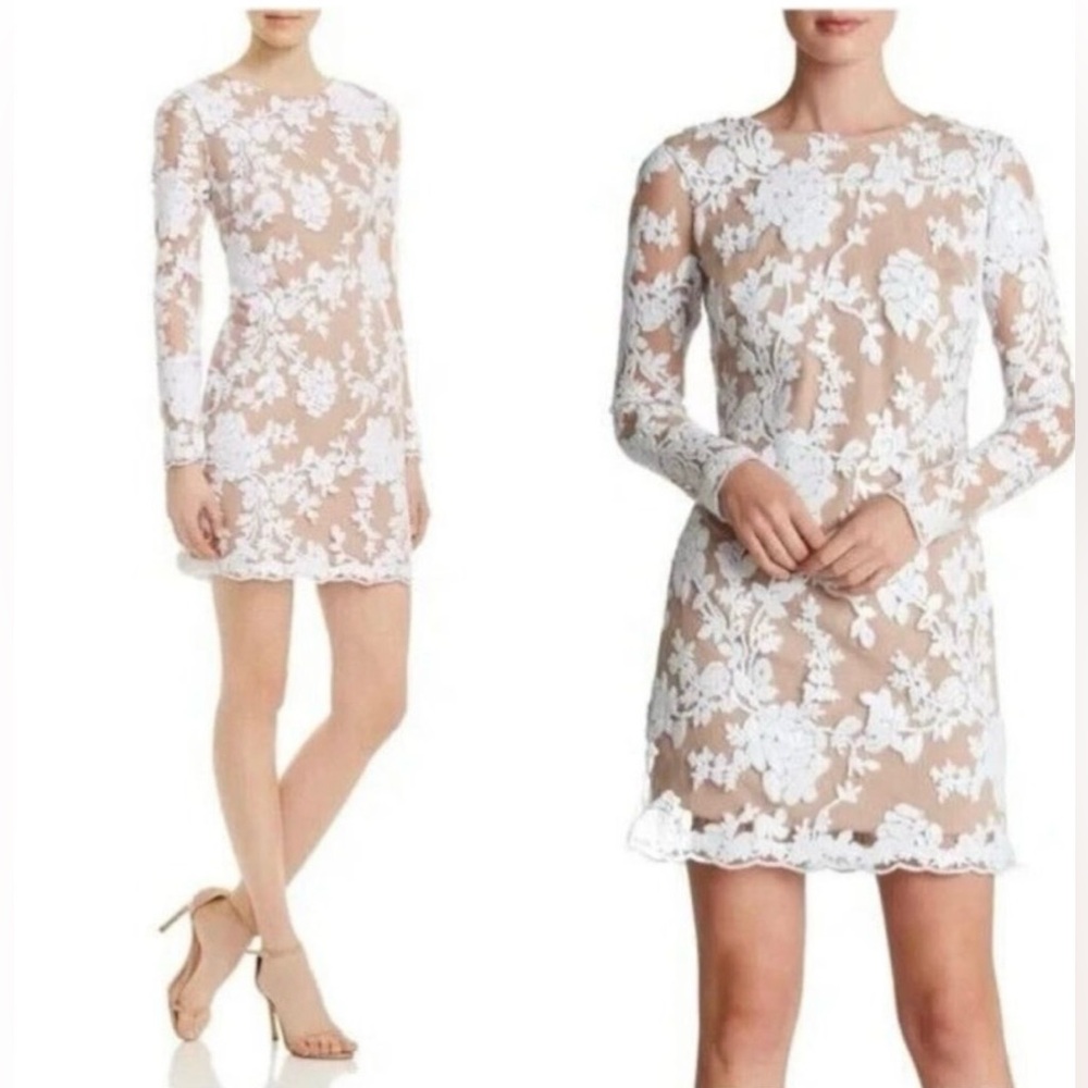Dress the Population White Nude Illusion Grace XS Cocktail Long Sleeve mini.